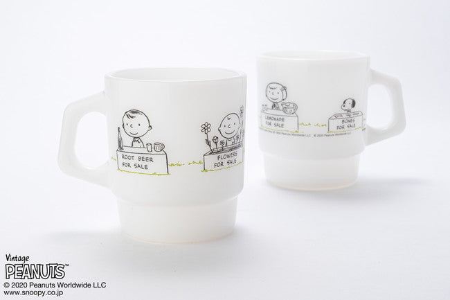 Fire King - Japan Peanuts 70's Celebration Collection Snoopy Mug Cup - Friends Together White