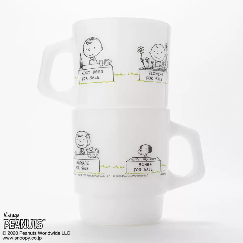 Fire King - Japan Peanuts 70's Celebration Collection Snoopy Mug Cup - Friends Together White